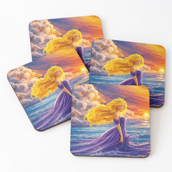 Item preview, Woman Ocean Sunset - Digital Painting Purple Dress - Fantasy Print designed and sold by Keltoi-art.