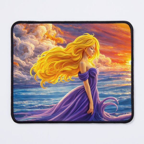 Item preview, Woman Ocean Sunset - Digital Painting Purple Dress - Fantasy Print designed and sold by Keltoi-art.