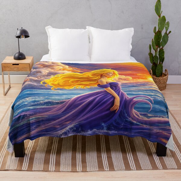 Item preview, Woman Ocean Sunset - Digital Painting Purple Dress - Fantasy Print designed and sold by Keltoi-art.