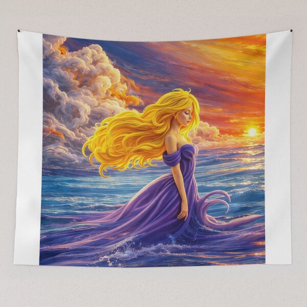 Item preview, Woman Ocean Sunset - Digital Painting Purple Dress - Fantasy Print designed and sold by Keltoi-art.