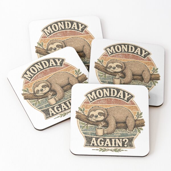Item preview, Monday Again? Funny Sloth Coffee Vintage Design designed and sold by Claws & Chaos.