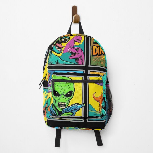 Aperçu de l'œuvre Aliens contre Dinosaures Pop Art Rétro créée et vendue par redsharkuk.