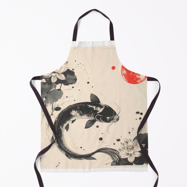 Item preview, Namazu Catfish and Lotus – Japanese Sumi-e Ink Art with Red Moon designed and sold by kaxymax.