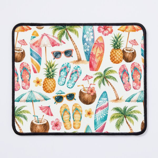Item preview, Tropical Beach Icon Watercolor Seamless Summer Pattern designed and sold by Inkworksbyshery.