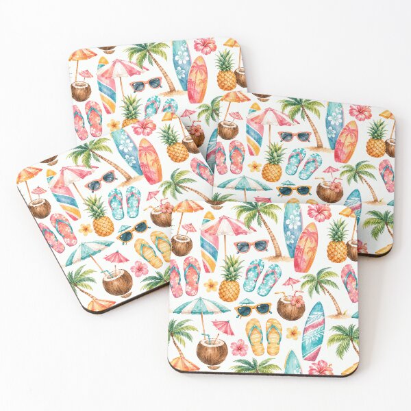 Item preview, Tropical Beach Icon Watercolor Seamless Summer Pattern designed and sold by Inkworksbyshery.