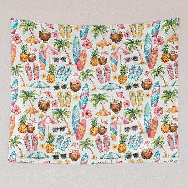 Item preview, Tropical Beach Icon Watercolor Seamless Summer Pattern designed and sold by Inkworksbyshery.