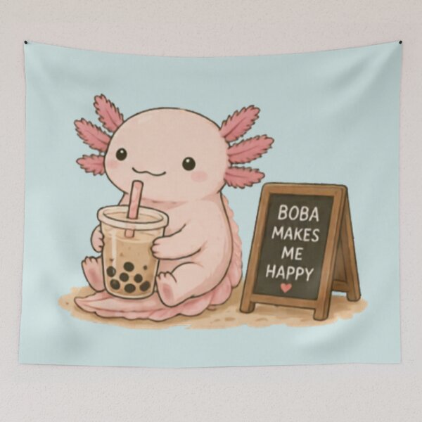 Item preview, Cute Axolotl with Boba Tea designed and sold by MellowMunchkins.