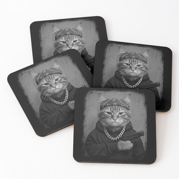 Item preview, Tough Cat in Hoodie with Bandana and Gun designed and sold by d247.
