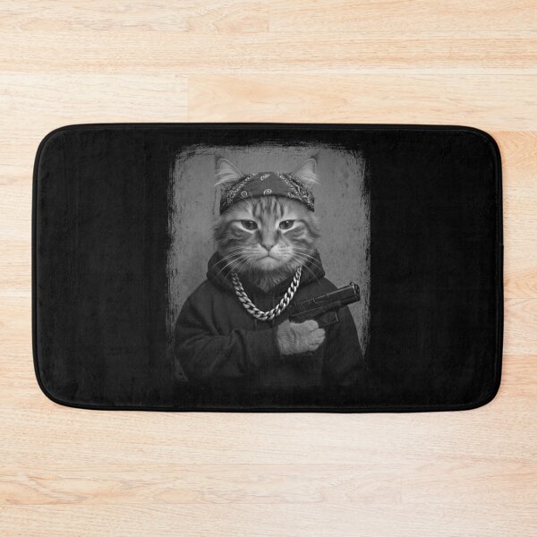 Item preview, Tough Cat in Hoodie with Bandana and Gun designed and sold by d247.
