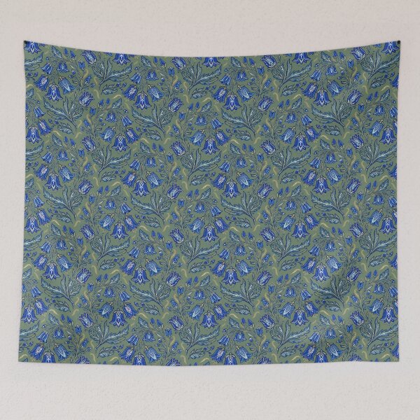 Item preview, Blue bell cottage floral pattern. Hand painted pattern on green background.  designed and sold by iclipart.