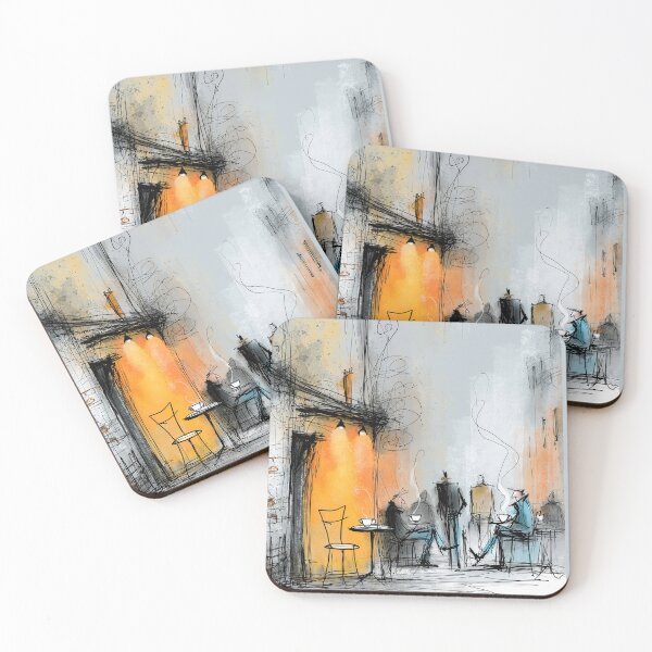 Item preview, The Town: Extra Chair at an Outdoor Cafe with Coffee and Morning Light designed and sold by MaryFiore.