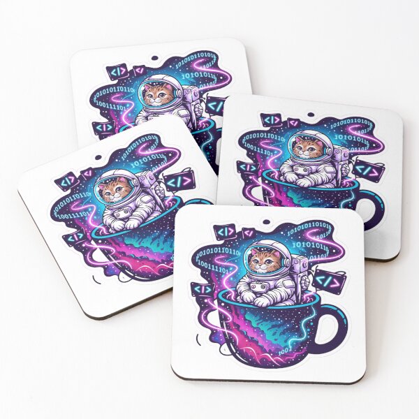 Item preview, Space Cat Programmer in Coffee Mug Cute Developer Sticker designed and sold by Barkashow.