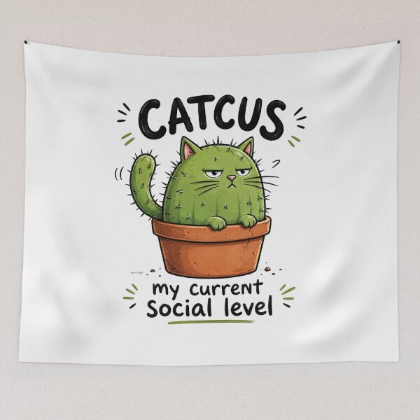 Item preview, Catcus My Current Social Level Funny Cat designed and sold by Nano-Threads.