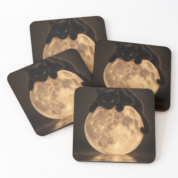 Item preview, Black Cat on the Moon | Mystical Witchcore Fantasy Art designed and sold by WhimsyWink.