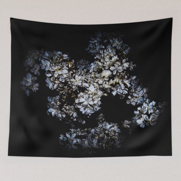 Item preview, White Lilac Cluster Against Pure Black Background designed and sold by LueNoir.
