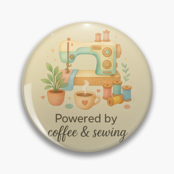 Item preview, Powered by Coffee & Sewing – Cozy Aesthetic Sewing Machine Illustration designed and sold by EverStitchStudio ★★★★★.