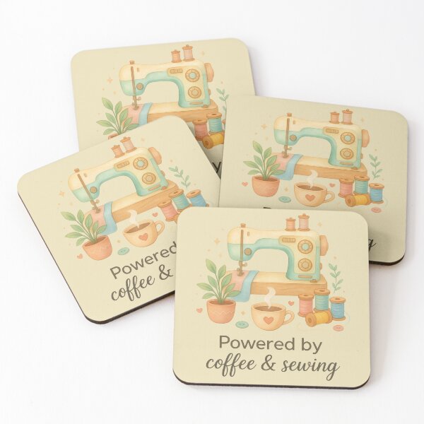 Item preview, Powered by Coffee & Sewing – Cozy Aesthetic Sewing Machine Illustration designed and sold by EverStitchStudio ★★★★★.