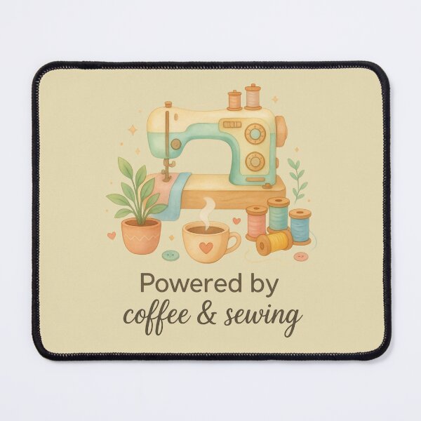 Item preview, Powered by Coffee & Sewing – Cozy Aesthetic Sewing Machine Illustration designed and sold by EverStitchStudio ★★★★★.