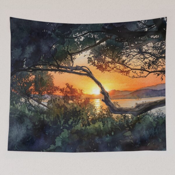 Item preview, Sunset Through Trees in Var —  Watercolor Transformation from Real Photography designed and sold by M.ALK.Watercolor.