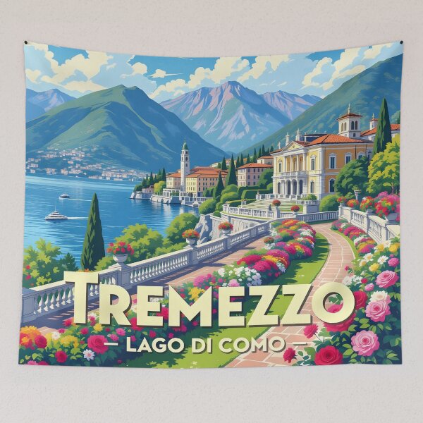Item preview, Tremezzo, Lago di Como, Italy: Vintage-Style Painterly Travel Poster designed and sold by LSVart.