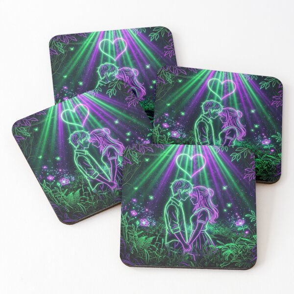 Item preview, Neon Love Couple Purple Green Glow Heart Holding Hands Romantic Design designed and sold by DervoTeck2767.