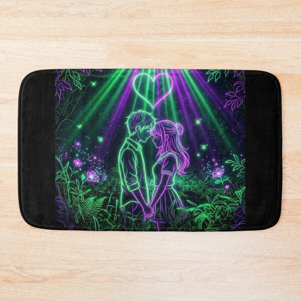 Artikelvorschau, Neon Love Couple Purple Green Glow Heart Holding Hands Romantic Design entworfen und verkauft von DervoTeck2767.