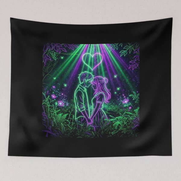 Artikelvorschau, Neon Love Couple Purple Green Glow Heart Holding Hands Romantic Design entworfen und verkauft von DervoTeck2767.
