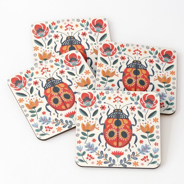 Item preview, Scandinavian Folk Art, Ladybug With Flowers designed and sold by xiao xuans.