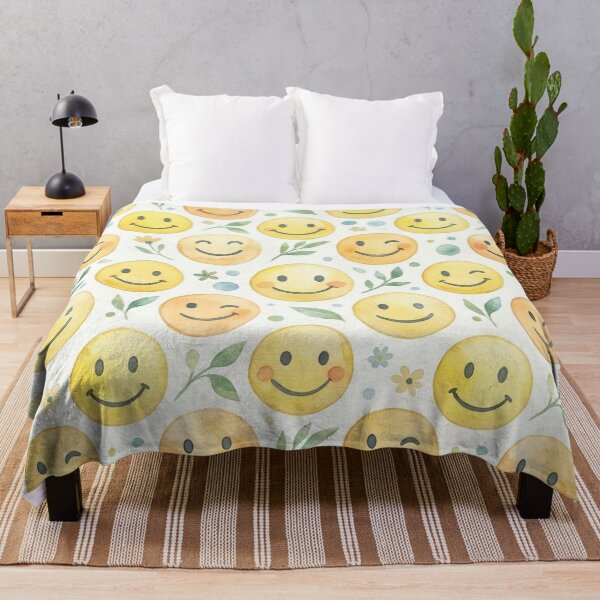 Item preview, Cute Watercolor Smiley Face and Leaves Pattern designed and sold by ColorFindsEs.
