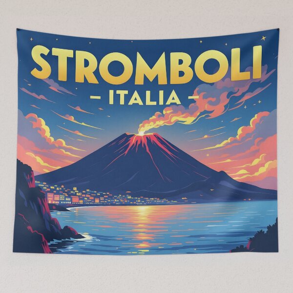 Item preview, Stromboli, Aeolian Islands, Italy: Vintage-Style Painterly Travel Poster designed and sold by LSVart.