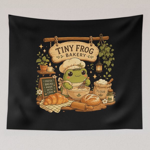 Item preview, Tiny Frog Bakery Cozy Cottagecore Frog Baking Bread designed and sold by MartBook.