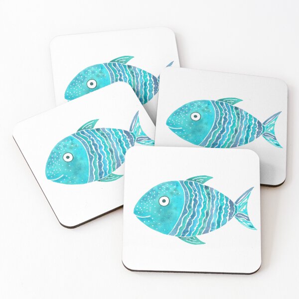 Item preview, Aqua Striped Fish Watercolor  designed and sold by AlinaArt&Design.
