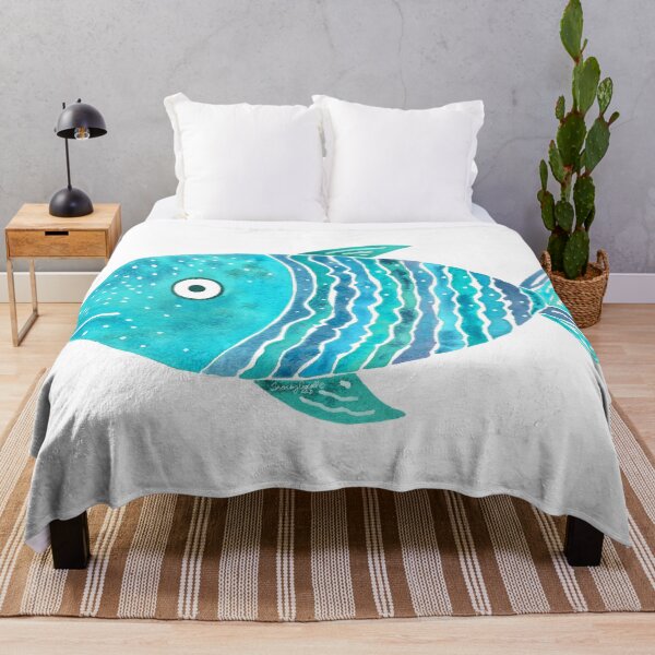 Item preview, Aqua Striped Fish Watercolor  designed and sold by AlinaArt&Design.