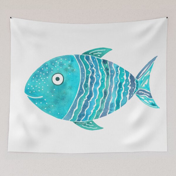 Item preview, Aqua Striped Fish Watercolor  designed and sold by AlinaArt&Design.