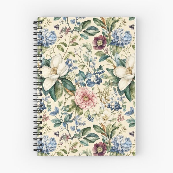 Item preview, Vintage Magnolia and Hydrangea Botanical Pattern designed and sold by ColorFindsEs.