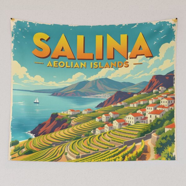 Item preview, Salina, Sicily, Italy: Vintage-Style Painterly Travel Poster designed and sold by LSVart.
