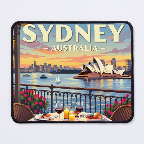 Item preview, Sydney Harbour Balcony Dining, Australia: Vintage-Style Painterly Travel Poster designed and sold by LSVart.