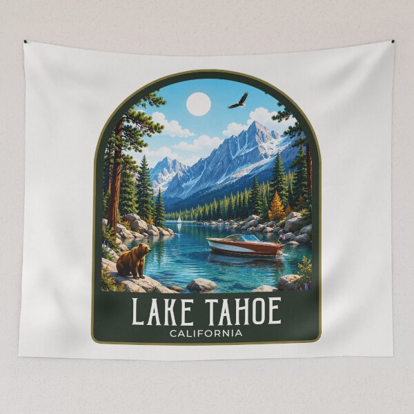 Item preview, Lake Tahoe Vintage Travel Illustration designed and sold by HomeLivingCo.