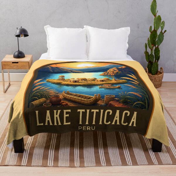 Item preview, Lake Titicaca Vintage Travel Illustration designed and sold by HomeLivingCo.
