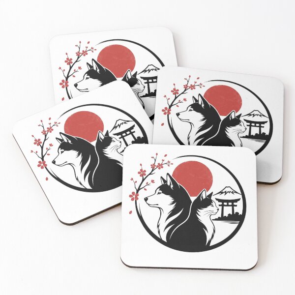 Item preview, Japanese sumi-e ink illustration, dog and cat side by side in profile view designed and sold by 123ks.
