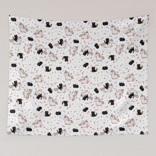 Item preview, Unicorn Black Cat Pink Hearts Kawaii Pattern designed and sold by JulyClub.