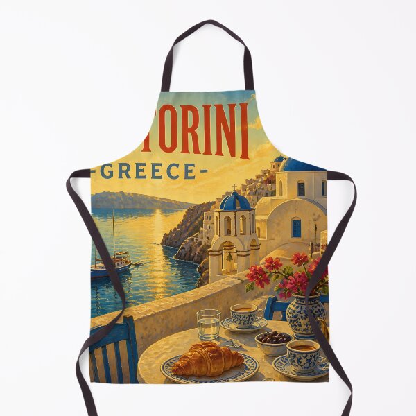 Item preview, Santorini, Greece: Vintage-Style Painterly Travel Poster designed and sold by LSVart.