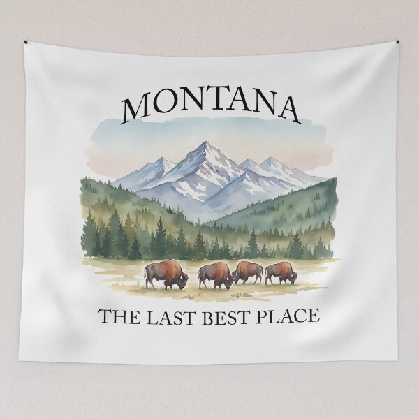 Item preview, Montana The Last Best Place - Vintage Buffalo Mountain Landscape designed and sold by legacylivingshop.