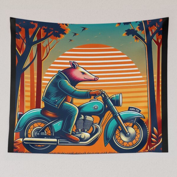 Item preview, Armadillo Rider – Retro Motorcycle Adventure Art designed and sold by Dogandesighn.