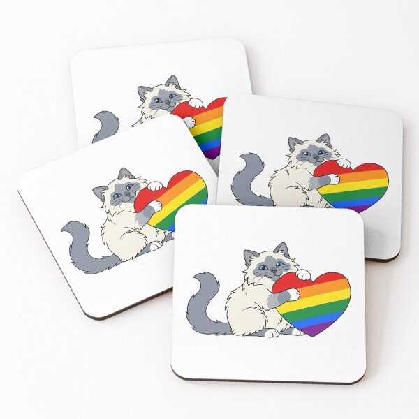 Item preview, Love is Love Rainbow Heart Pride Cat designed and sold by Snowy Studio Designs.