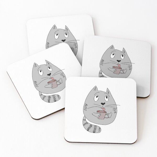 Item preview, Cute Coffee Cat – Gray Kitty with Cup of Coffee designed and sold by illeN-Art-World.