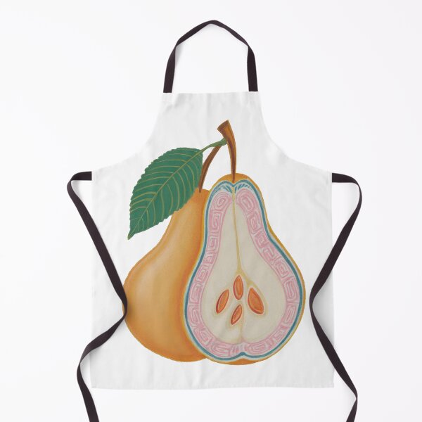 Item preview, Digital artwork showing the inside and outside of a pear with a green leaf on top, designed with bright colors and detailed patterns designed and sold by CreativeLarysa.
