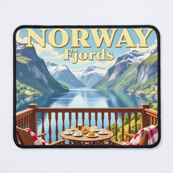 Item preview, Norwegian Fjords, Norway: Fjord Balcony Morning Vintage-Style Painterly Travel Poster designed and sold by LSVart.