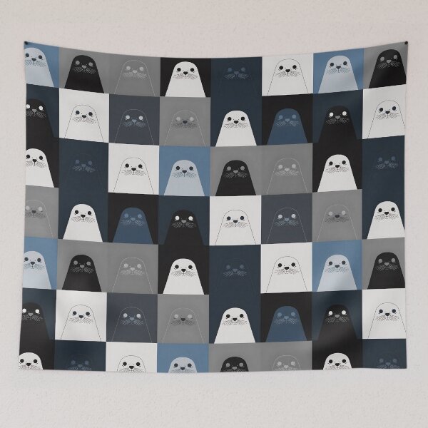 Item preview, Blue harbor seal pattern designed and sold by uunaa.