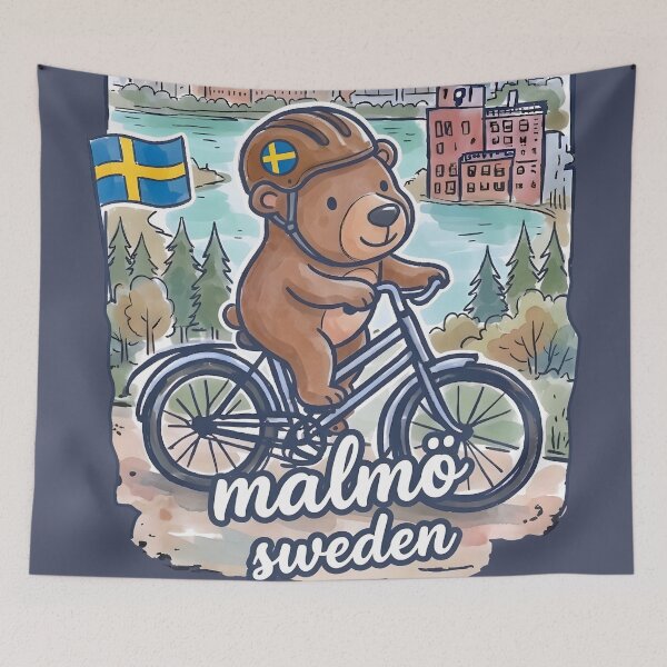 Item preview, Malmo Sweden Bicycling Cute Bear Skyline Pride  designed and sold by HowToCanadian.